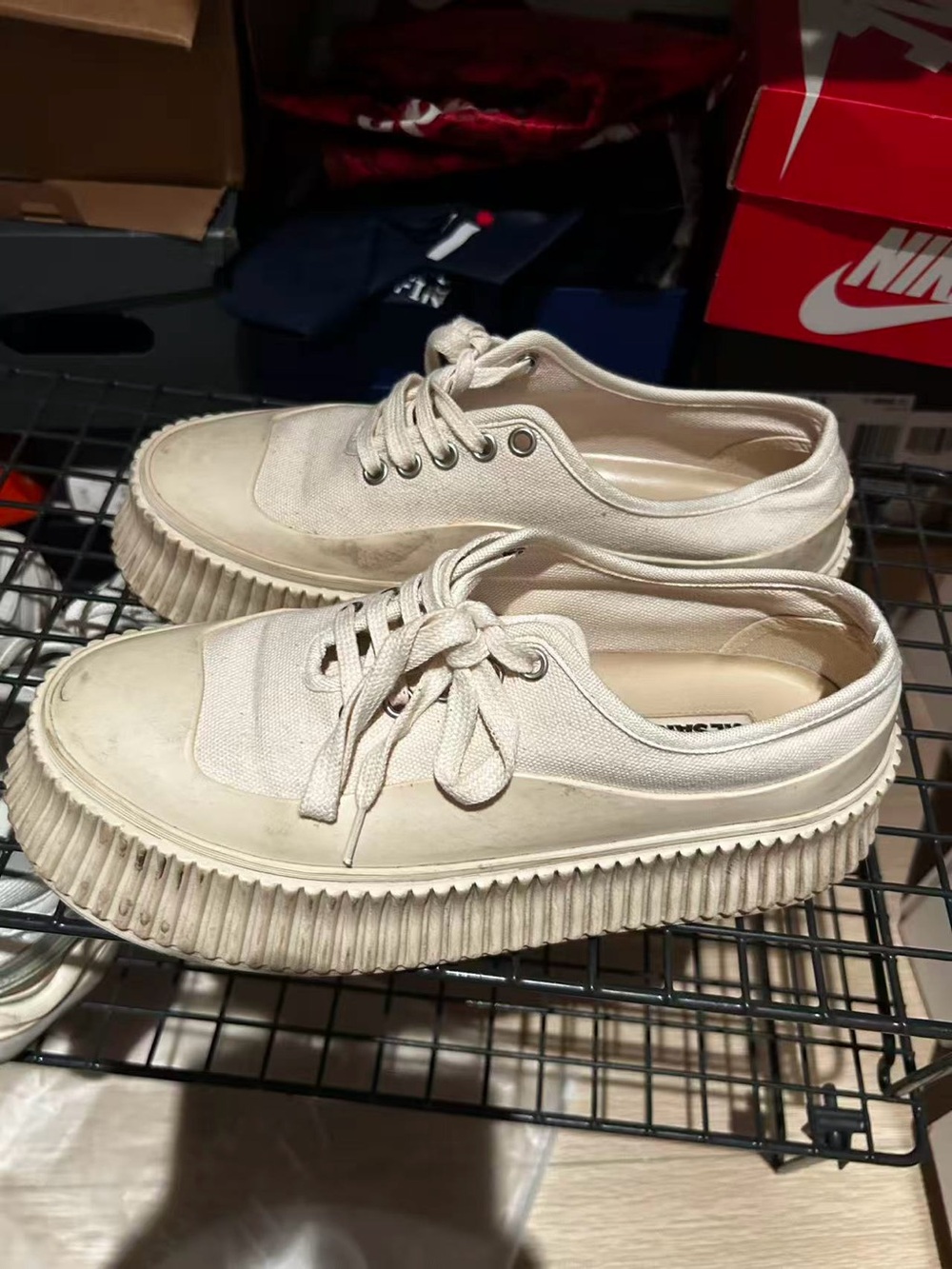 Jil Sander Cream Canvas Ribbed-Platform Sneakers